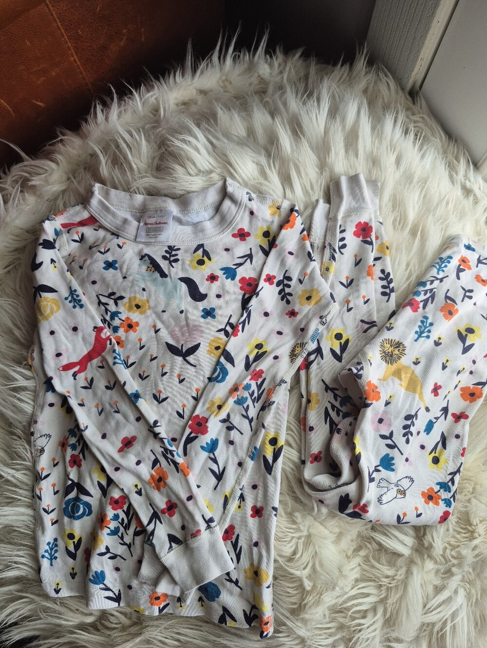 Kids Long Sleeve Floral Animal Print Pajama Set - White Multicolor